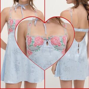 VDay: For Love & Lemons Vintage Rose Eyelet Slip Dress - Rose Blue - NWT (L)
